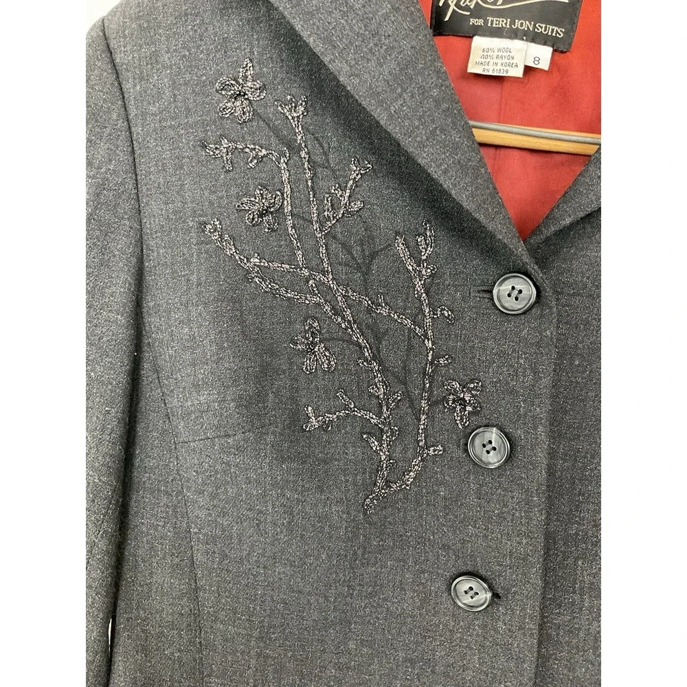 Rickie‎ Freeman For Teri Jon Black  Silk Wool Jacket Fab Embroidery & Beads~Sz 8